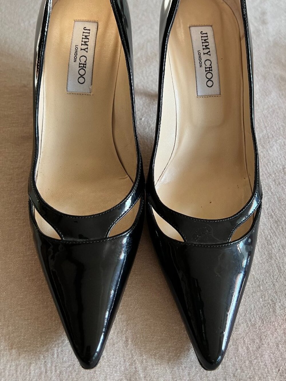 Jimmy Choo Black Patent Leather Pointed Toe Pumps Size 39 Made in Italy - Picture 1 of 9